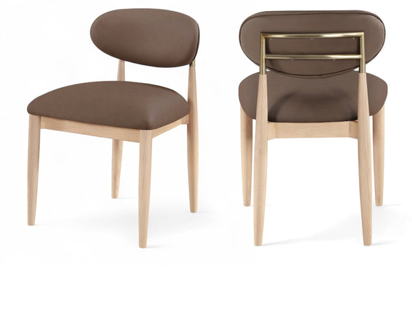 Meridian Furniture Riccio Vegan Leather Dining Chair with Ash Wood Frame and Brushed Brass Hardware 11010Brown-SC
