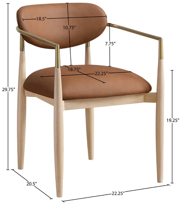 Meridian Furniture Riccio Vegan Leather Dining Arm Chair with Ash Wood Frame and Brass Hardware 11010Cognac-AC