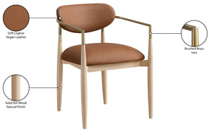 Meridian Furniture Riccio Vegan Leather Dining Arm Chair with Ash Wood Frame and Brass Hardware 11010Cognac-AC