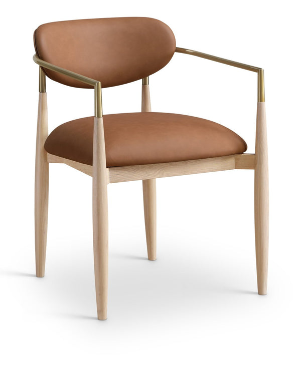 Meridian Furniture Riccio Vegan Leather Dining Arm Chair with Ash Wood Frame and Brass Hardware 11010Cognac-AC