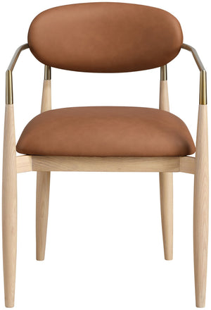 Meridian Furniture Riccio Vegan Leather Dining Arm Chair with Ash Wood Frame and Brass Hardware 11010Cognac-AC