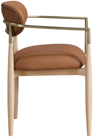 Meridian Furniture Riccio Vegan Leather Dining Arm Chair with Ash Wood Frame and Brass Hardware 11010Cognac-AC
