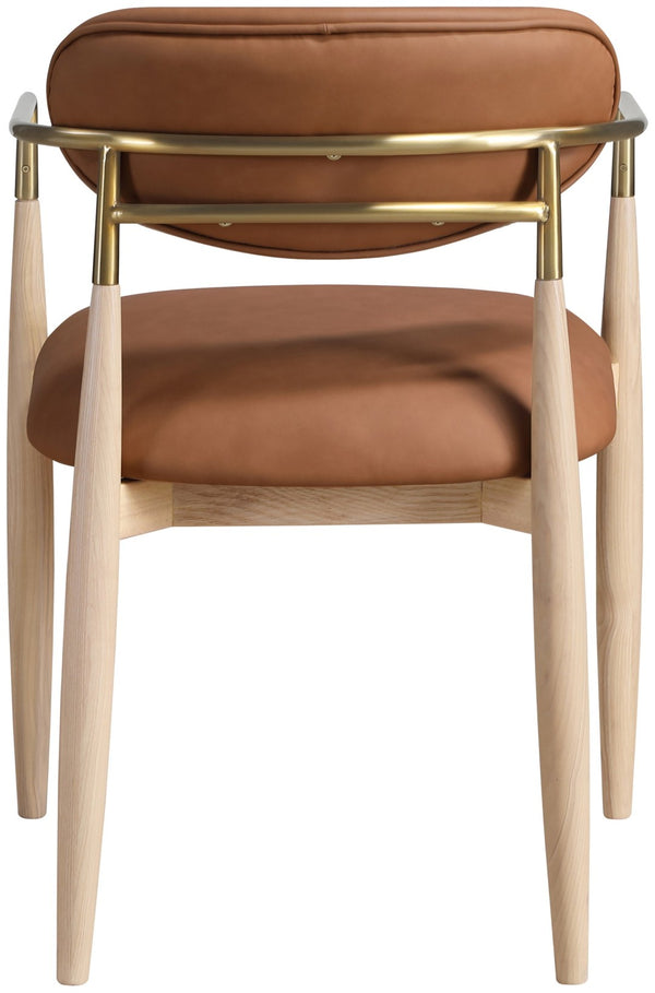 Meridian Furniture Riccio Vegan Leather Dining Arm Chair with Ash Wood Frame and Brass Hardware 11010Cognac-AC