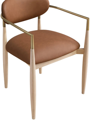 Meridian Furniture Riccio Vegan Leather Dining Arm Chair with Ash Wood Frame and Brass Hardware 11010Cognac-AC