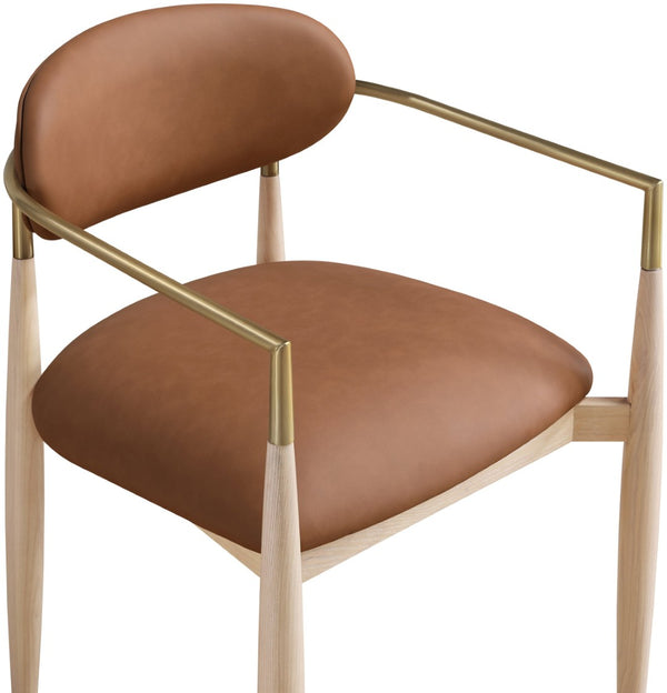 Meridian Furniture Riccio Vegan Leather Dining Arm Chair with Ash Wood Frame and Brass Hardware 11010Cognac-AC