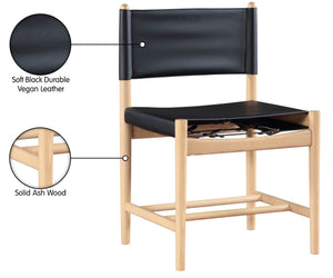 Meridian Furniture Rawlins Vegan Leather Dining Chair with Solid Ash Wood Frame for Modern Rooms Black 11011 11011Black-C