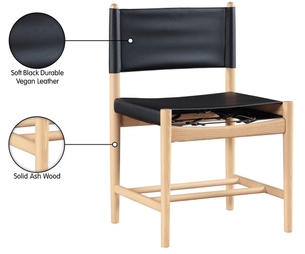 Meridian Furniture Rawlins Vegan Leather Dining Chair with Solid Ash Wood Frame for Modern Rooms Black 11011 11011Black-C