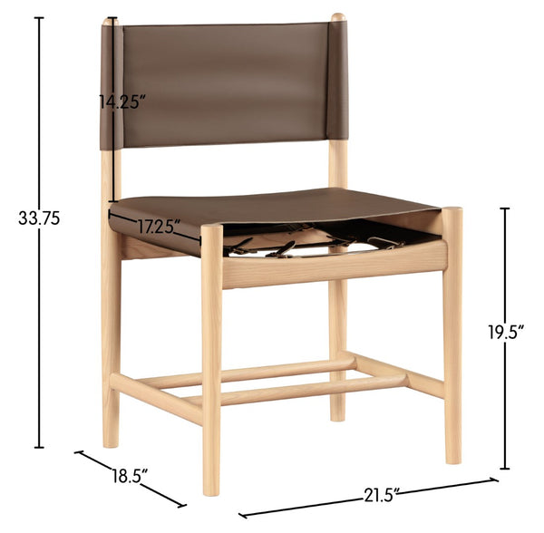 Meridian Furniture Rawlins Vegan Leather Dining Chair with Solid Ash Wood Frame for Modern Rooms Brown 11011 11011Brown-C