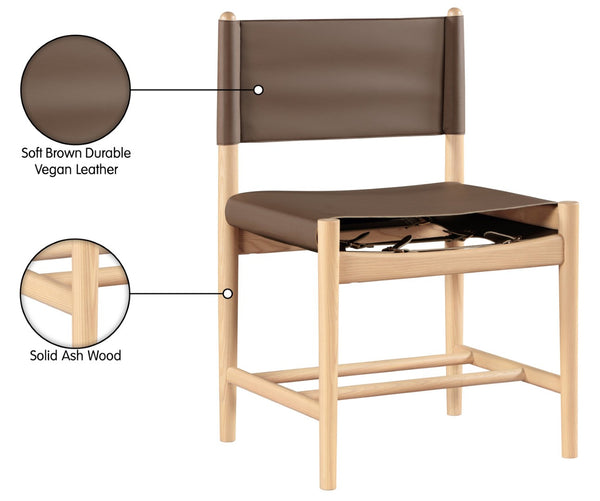 Meridian Furniture Rawlins Vegan Leather Dining Chair with Solid Ash Wood Frame for Modern Rooms Brown 11011 11011Brown-C