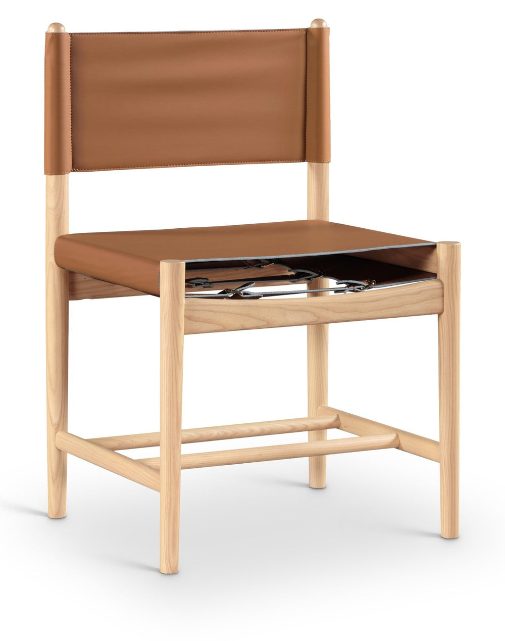 Meridian Furniture Rawlins Vegan Leather Dining Chair with Solid Ash Wood Frame for Modern Rooms Cognac 11011 11011Cognac-C