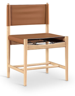 Meridian Furniture Rawlins Vegan Leather Dining Chair with Solid Ash Wood Frame for Modern Rooms Cognac 11011 11011Cognac-C