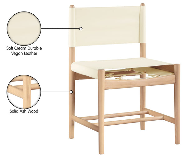 Meridian Furniture Rawlins Vegan Leather Dining Chair with Solid Ash Wood Frame for Modern Rooms Cream 11011 11011Cream-C