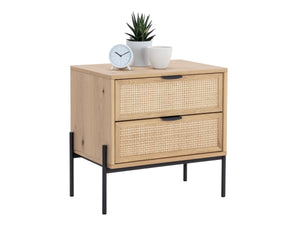 Sunpan Avida Two Drawer Nightstand Solid Oak and Woven Rattan Bohemian Bedroom Accent 110134