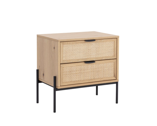 Sunpan Avida Two Drawer Nightstand Solid Oak and Woven Rattan Bohemian Bedroom Accent 110134