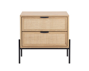 Sunpan Avida Two Drawer Nightstand Solid Oak and Woven Rattan Bohemian Bedroom Accent 110134