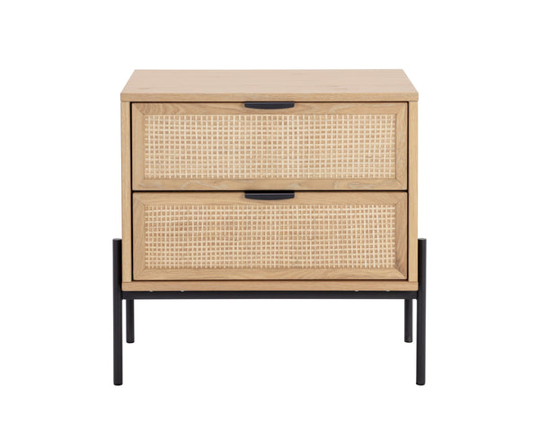 Sunpan Avida Two Drawer Nightstand Solid Oak and Woven Rattan Bohemian Bedroom Accent 110134