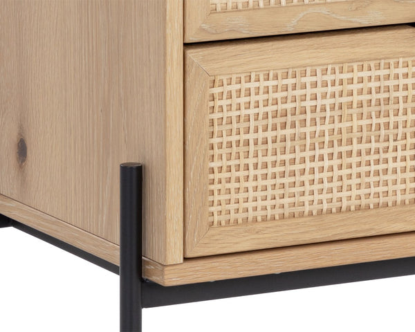 Sunpan Avida Two Drawer Nightstand Solid Oak and Woven Rattan Bohemian Bedroom Accent 110134