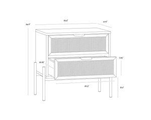 Sunpan Avida Two Drawer Nightstand Solid Oak and Woven Rattan Bohemian Bedroom Accent 110134