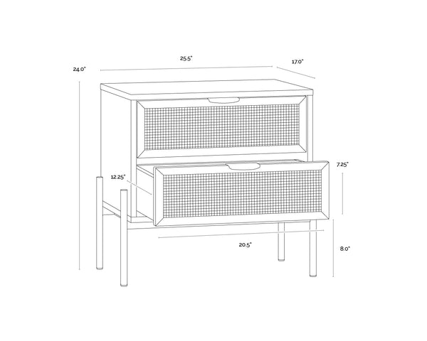 Sunpan Avida Two Drawer Nightstand Solid Oak and Woven Rattan Bohemian Bedroom Accent 110134