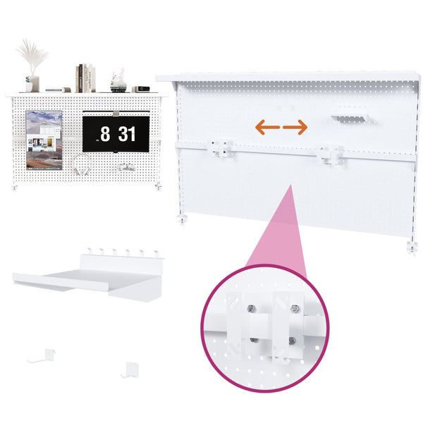 English Elm Metal Pegboard Workstation Organizer Dual Monitor Arms Powder Coated Steel Gaming Desk White W2700P346781