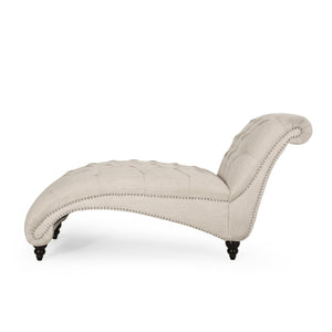 English Elm Christopher Knight Home® - CHAISE Luxe button-tufted curvy lounge chair with diamond stitch detail and turned birch wood legs, stylish comfort for modern living-room relaxation Beige 46.5 L x 29.75 W x 20.5 H 70445.00FBGE