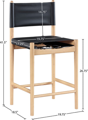 Meridian Furniture Rawlins Vegan Leather Counter Stool with Wood Frame for Kitchen Islands and Modern Dining Spaces Black Style A 11014Black-C