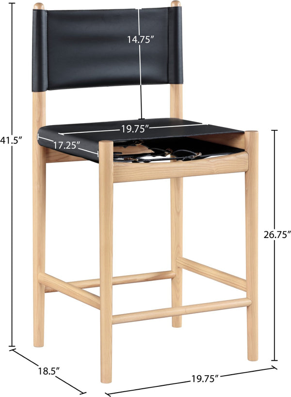 Meridian Furniture Rawlins Vegan Leather Counter Stool with Wood Frame for Kitchen Islands and Modern Dining Spaces Black Style A 11014Black-C