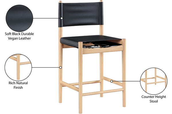 Meridian Furniture Rawlins Vegan Leather Counter Stool with Wood Frame for Kitchen Islands and Modern Dining Spaces Black Style A 11014Black-C