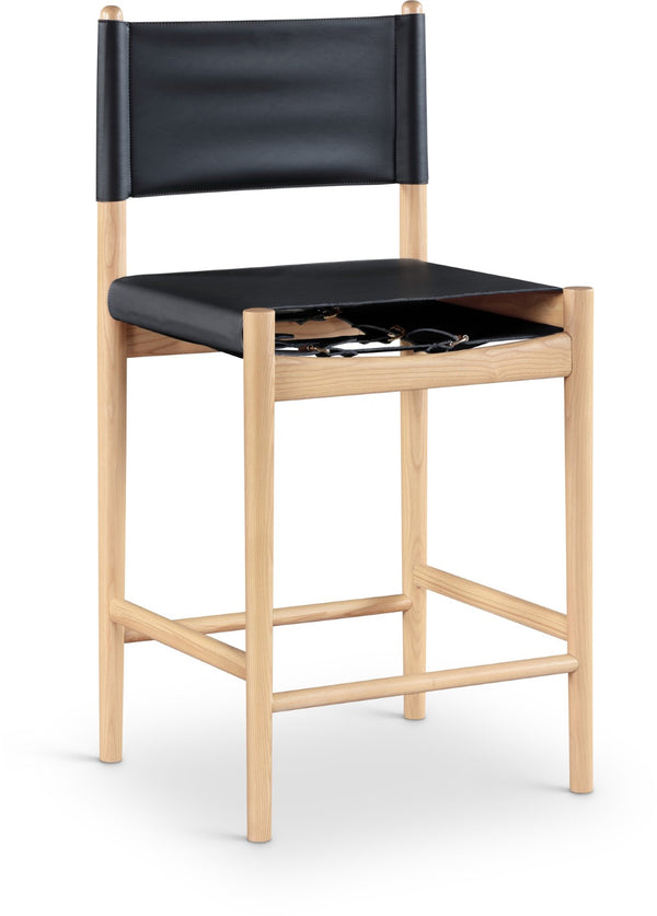Meridian Furniture Rawlins Vegan Leather Counter Stool with Wood Frame for Kitchen Islands and Modern Dining Spaces Black Style A 11014Black-C
