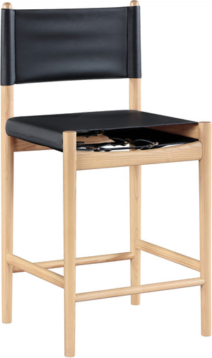 Meridian Furniture Rawlins Vegan Leather Counter Stool with Wood Frame for Kitchen Islands and Modern Dining Spaces Black Style A 11014Black-C