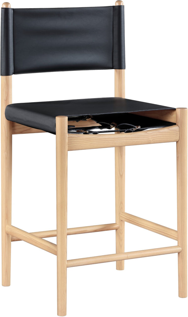 Meridian Furniture Rawlins Vegan Leather Counter Stool with Wood Frame for Kitchen Islands and Modern Dining Spaces Black Style A 11014Black-C