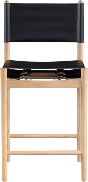 Meridian Furniture Rawlins Vegan Leather Counter Stool with Wood Frame for Kitchen Islands and Modern Dining Spaces Black Style A 11014Black-C