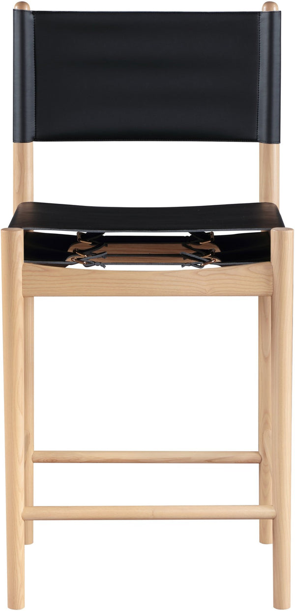 Meridian Furniture Rawlins Vegan Leather Counter Stool with Wood Frame for Kitchen Islands and Modern Dining Spaces Black Style A 11014Black-C