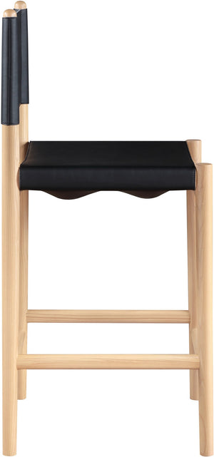 Meridian Furniture Rawlins Vegan Leather Counter Stool with Wood Frame for Kitchen Islands and Modern Dining Spaces Black Style A 11014Black-C