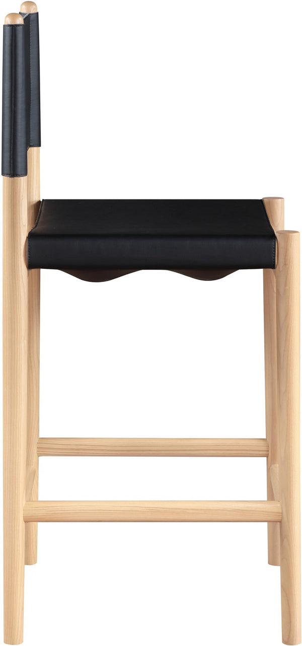 Meridian Furniture Rawlins Vegan Leather Counter Stool with Wood Frame for Kitchen Islands and Modern Dining Spaces Black Style A 11014Black-C