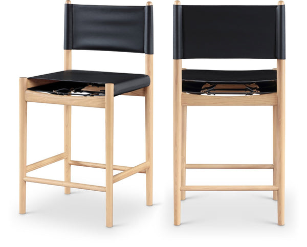 Meridian Furniture Rawlins Vegan Leather Counter Stool with Wood Frame for Kitchen Islands and Modern Dining Spaces Black Style A 11014Black-C