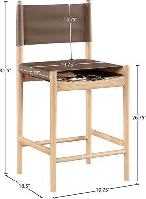 Meridian Furniture Rawlins Vegan Leather Counter Stool with Wood Frame for Kitchen Islands and Modern Dining Spaces Brown Style A 11014Brown-C