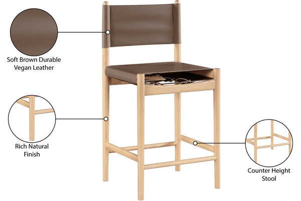 Meridian Furniture Rawlins Vegan Leather Counter Stool with Wood Frame for Kitchen Islands and Modern Dining Spaces Brown Style A 11014Brown-C