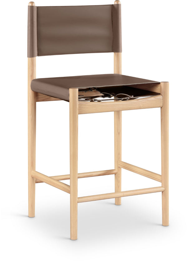 Meridian Furniture Rawlins Vegan Leather Counter Stool with Wood Frame for Kitchen Islands and Modern Dining Spaces Brown Style A 11014Brown-C