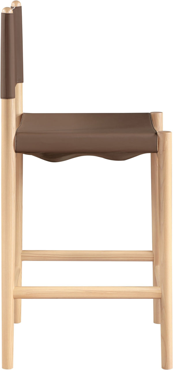 Meridian Furniture Rawlins Vegan Leather Counter Stool with Wood Frame for Kitchen Islands and Modern Dining Spaces Brown Style A 11014Brown-C