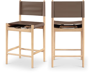 Meridian Furniture Rawlins Vegan Leather Counter Stool with Wood Frame for Kitchen Islands and Modern Dining Spaces Brown Style A 11014Brown-C
