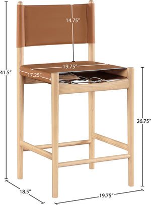 Meridian Furniture Rawlins Vegan Leather Counter Stool with Wood Frame for Kitchen Islands and Modern Dining Spaces Cognac Style A 11014Cognac-C