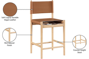 Meridian Furniture Rawlins Vegan Leather Counter Stool with Wood Frame for Kitchen Islands and Modern Dining Spaces Cognac Style A 11014Cognac-C