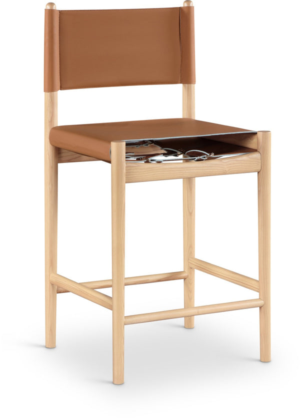 Meridian Furniture Rawlins Vegan Leather Counter Stool with Wood Frame for Kitchen Islands and Modern Dining Spaces Cognac Style A 11014Cognac-C