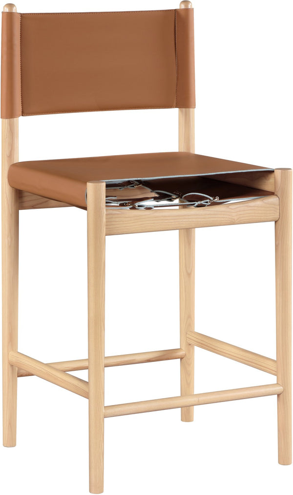 Meridian Furniture Rawlins Vegan Leather Counter Stool with Wood Frame for Kitchen Islands and Modern Dining Spaces Cognac Style A 11014Cognac-C