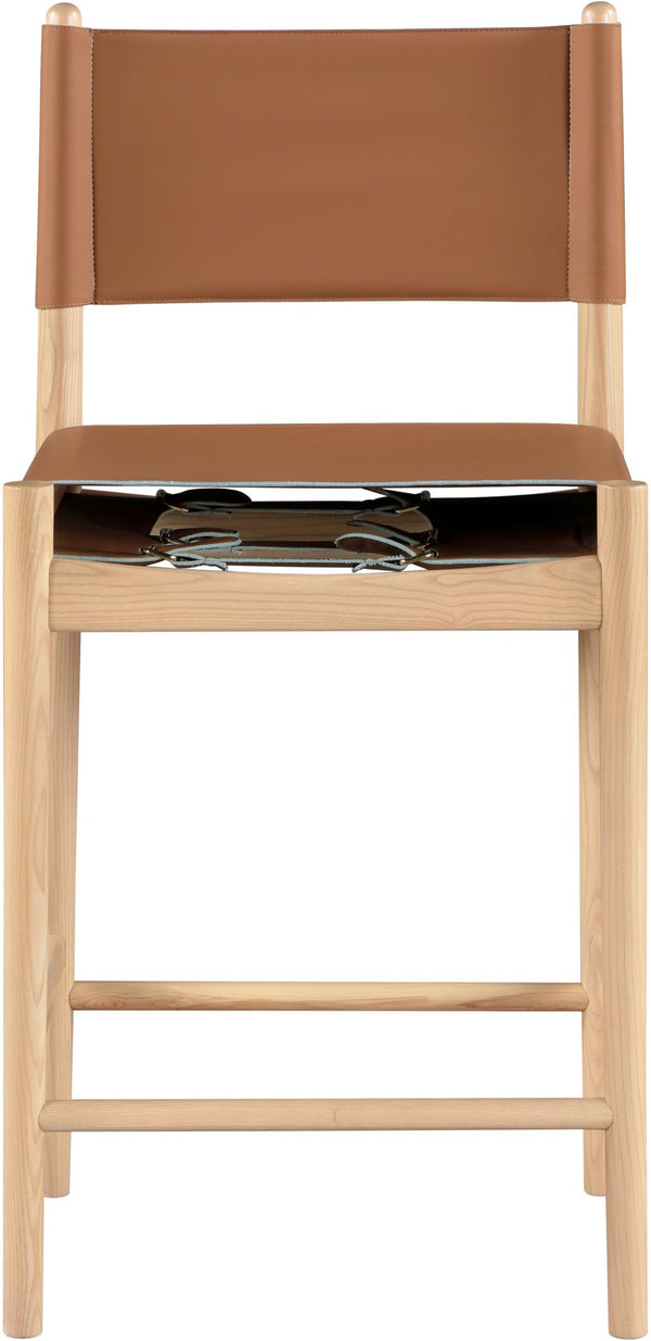 Meridian Furniture Rawlins Vegan Leather Counter Stool with Wood Frame for Kitchen Islands and Modern Dining Spaces Cognac Style A 11014Cognac-C