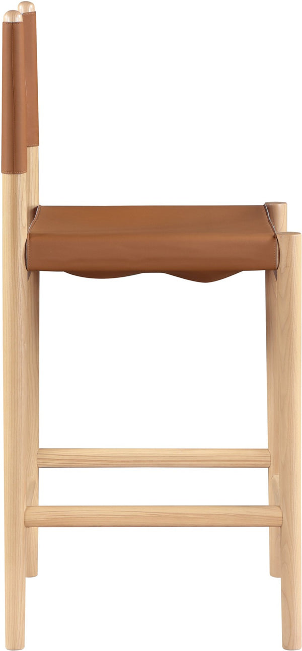 Meridian Furniture Rawlins Vegan Leather Counter Stool with Wood Frame for Kitchen Islands and Modern Dining Spaces Cognac Style A 11014Cognac-C