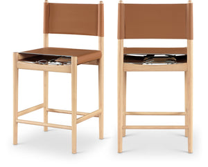 Meridian Furniture Rawlins Vegan Leather Counter Stool with Wood Frame for Kitchen Islands and Modern Dining Spaces Cognac Style A 11014Cognac-C
