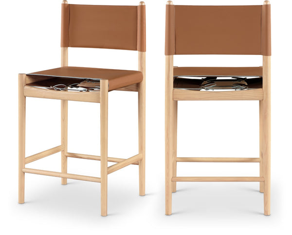 Meridian Furniture Rawlins Vegan Leather Counter Stool with Wood Frame for Kitchen Islands and Modern Dining Spaces Cognac Style A 11014Cognac-C