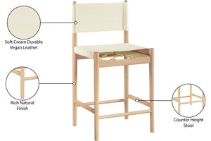Meridian Furniture Rawlins Vegan Leather Counter Stool with Wood Frame for Kitchen Islands and Modern Dining Spaces Cream Style A 11014Cream-C